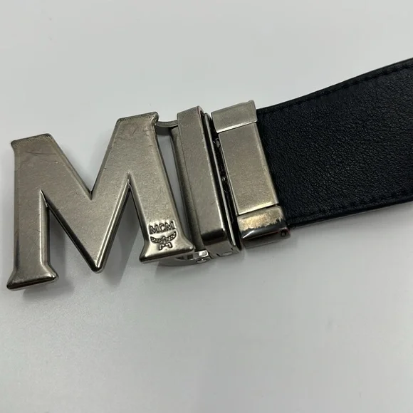MCM Black Leather Reversible Belt with Silver M Buckle - Picture 10 of 16
